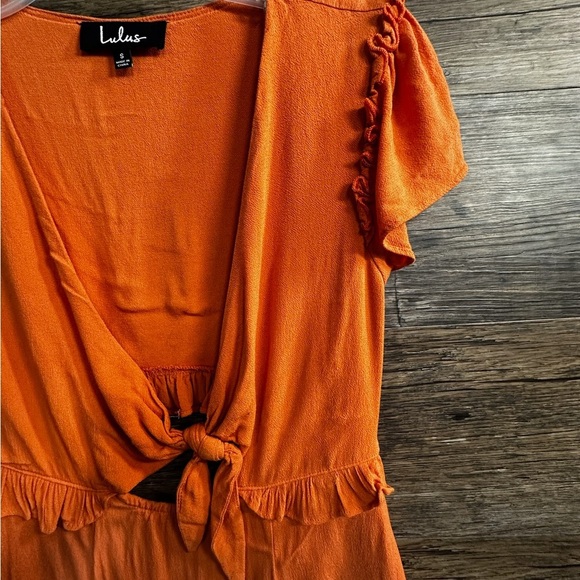 Lulu's Orange Plunge Neck Flutter Sleeve Mini Dress - Picture 6 of 12